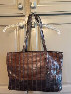 Americana Woven Leather Strip Tote Bag